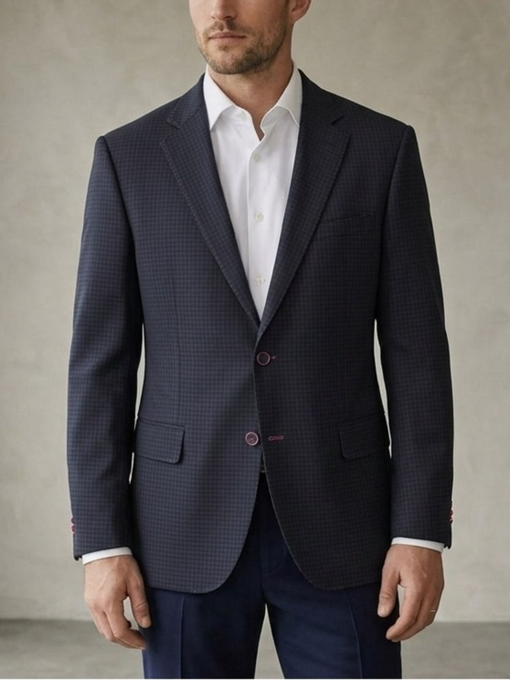 Hugo Boss Lightweight Wool Blazer Jacket Sport Coat Size 46R Micro Check